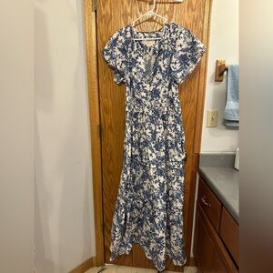 Anthropologie Sommerset Floral Blue and White Maxi Dress